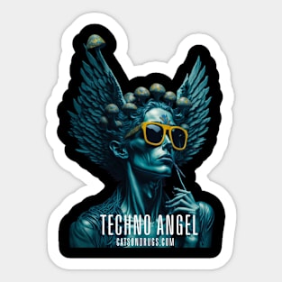 Techno T-Shirt - Techno Angel - Catsondrugs.com - Techno, rave, edm, festival, techno, trippy, music, 90s rave, psychedelic, party, trance, rave music, rave krispies, rave flyer T-Shirt Sticker